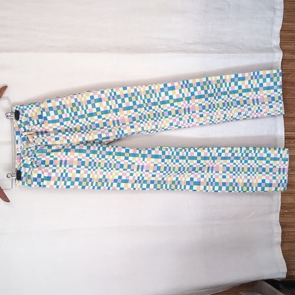 Zara Pastel Checkered High Rise Straight Leg Jeans Size 0 - Picture 1 of 5